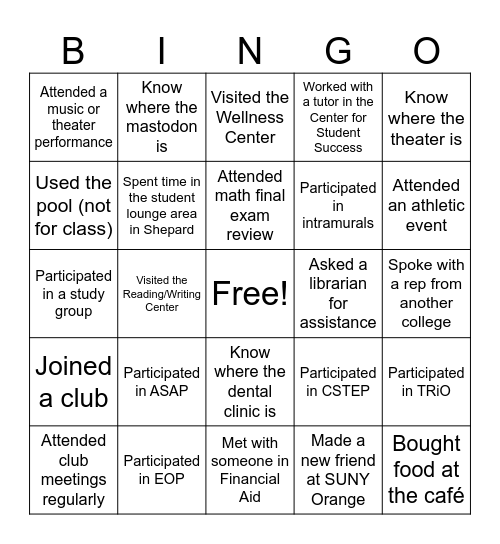 FYE Bingo Card