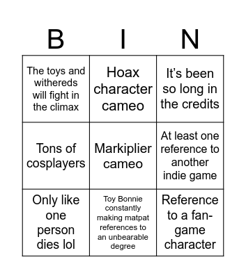 FNaF 2 movie predictions Bingo Card