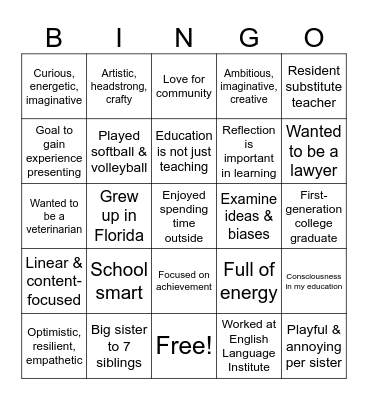 EDU 5020 Human Bingo Card