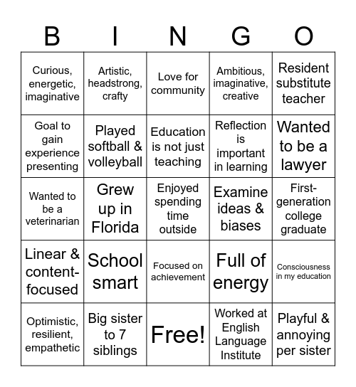 EDU 5020 Human Bingo Card