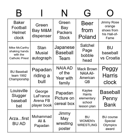 Women's Wrestling Bingo Night Bingo Card