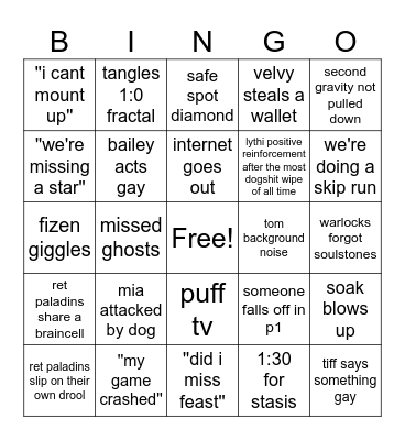 Fractal Raid night Bingo Card