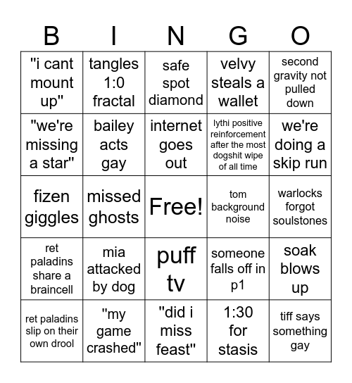 Fractal Raid night Bingo Card