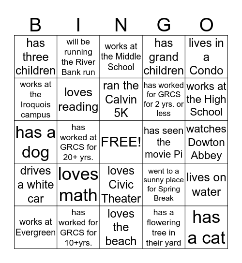 You are a STAR! Bingo Card