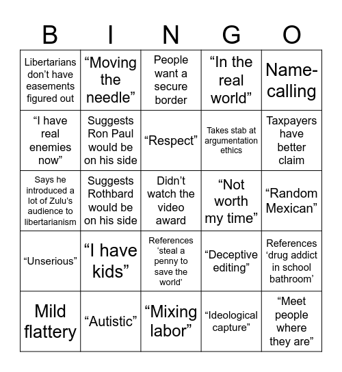 DAVE SMITH Bingo Card