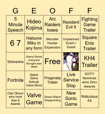 TGA 25 Bingo Card