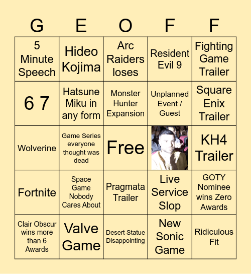 TGA 25 Bingo Card