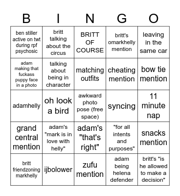 brittadam panel Bingo Card