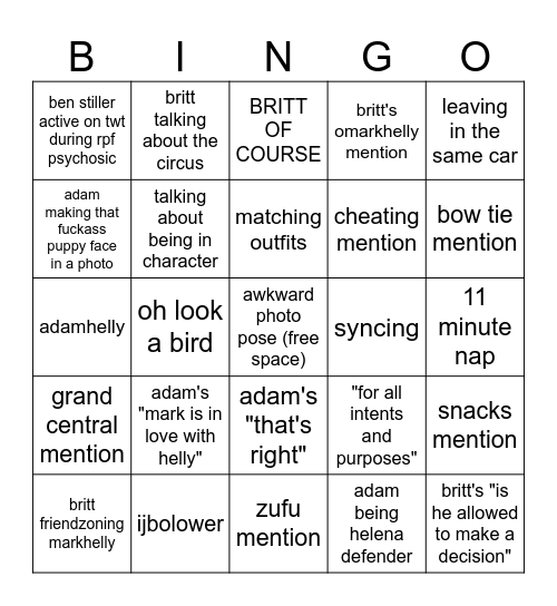 brittadam panel Bingo Card