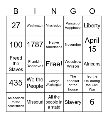 Meagan's Citizenship Bingo Card
