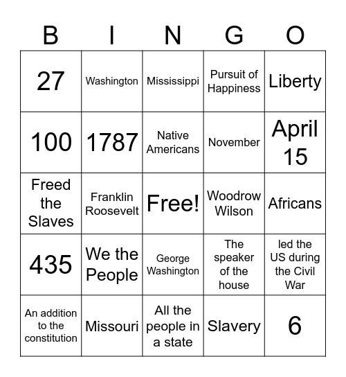 Meagan's Citizenship Bingo Card