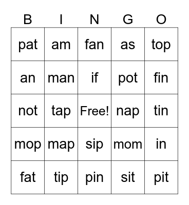 a  f  i  m  n  o  p  s  t Bingo Card