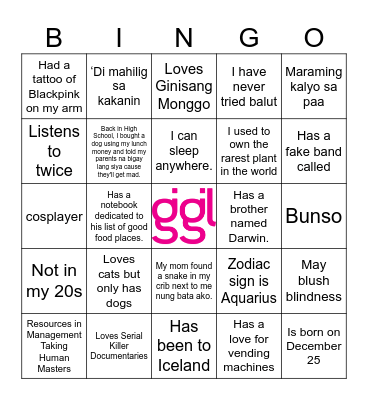 FIND THE GUEST Bingo Card