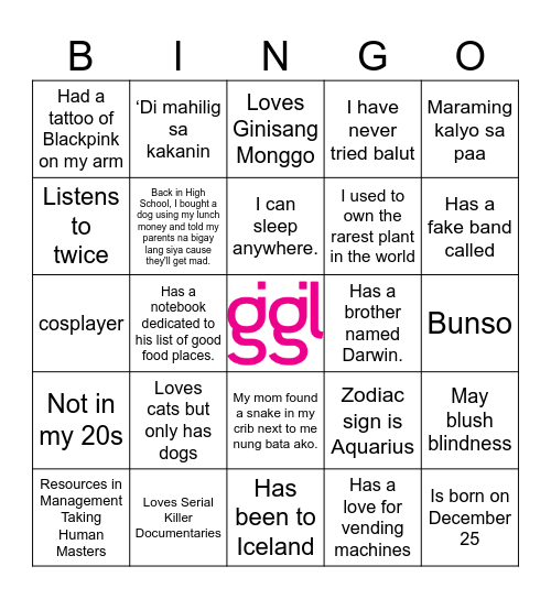 FIND THE GUEST Bingo Card