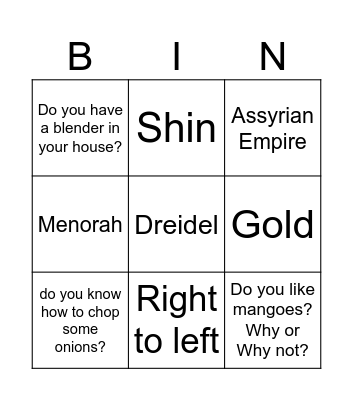 Question and Answer Bingo Card