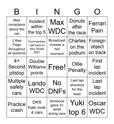 Abu Dhabi Bingo - THE BIG ONE Bingo Card