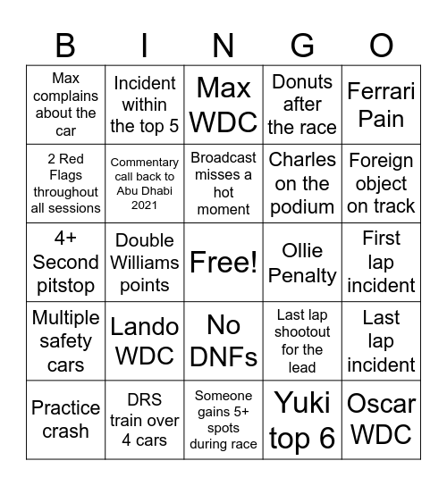 Abu Dhabi Bingo - THE BIG ONE Bingo Card