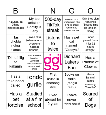 FIND THE GUEST Bingo Card