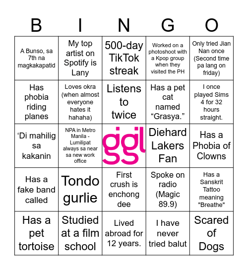FIND THE GUEST Bingo Card