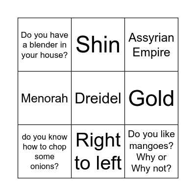 Question and Answer Bingo Card