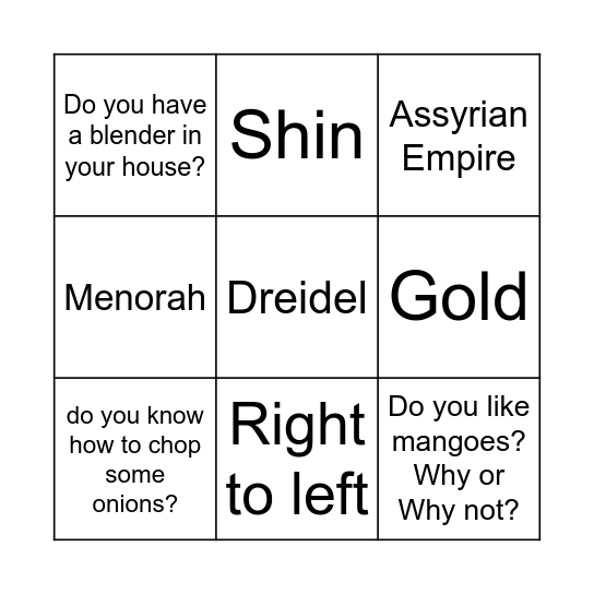 Question and Answer Bingo Card