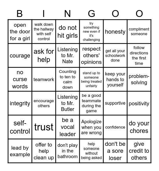 Leadership Bingo Card