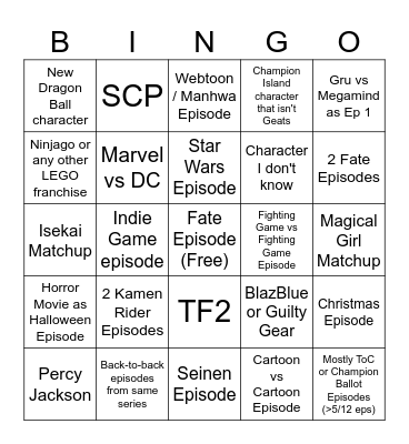 S26 Predictions Bingo Card
