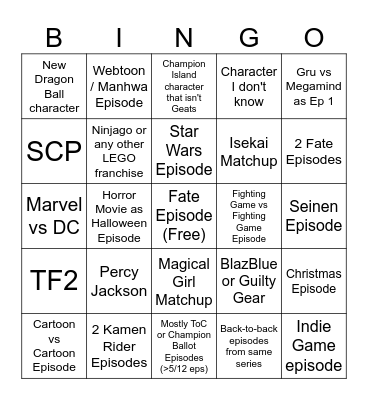 S26 Predictions Bingo Card