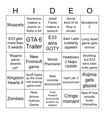 Dogma's TGA 25 Bingo Card