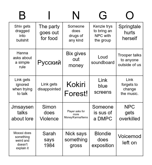 Untitled Bingo Card
