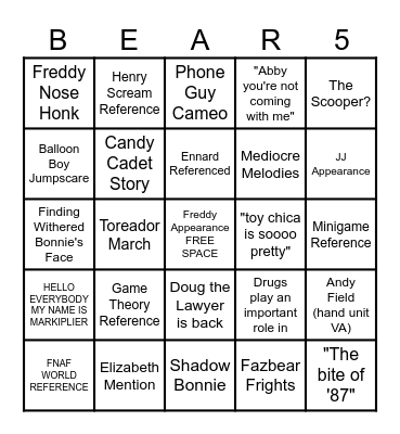 FNAF BINGO Card