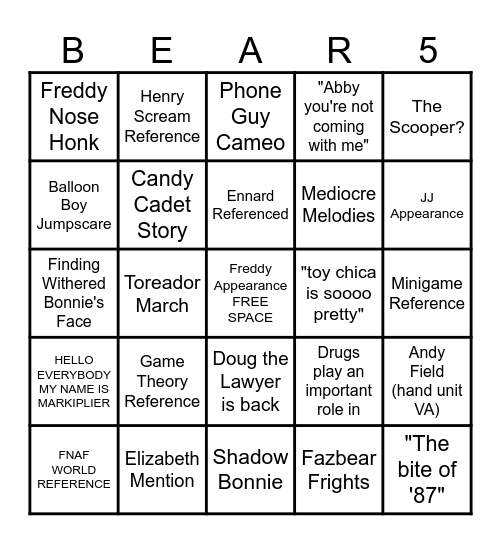 FNAF BINGO Card