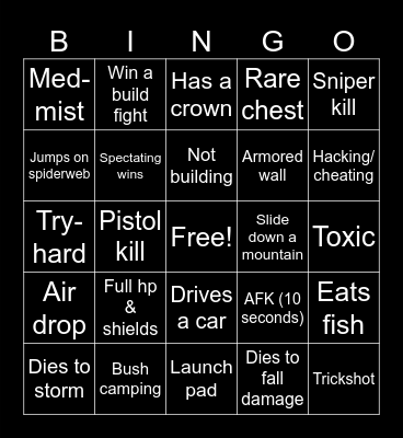 Fortnite spectating bingo Card