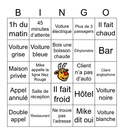 Nez Rouge Bingo Card
