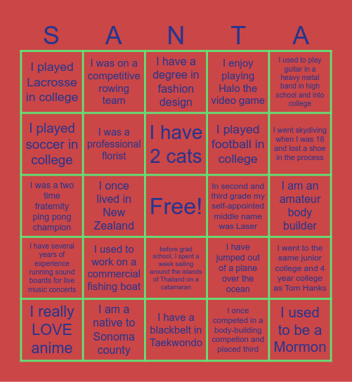 Holiday Party Bingo - fun facts edition Bingo Card