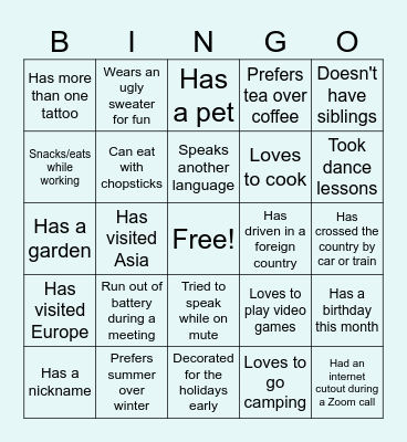 TEAM ACTIVITY Bingo Card