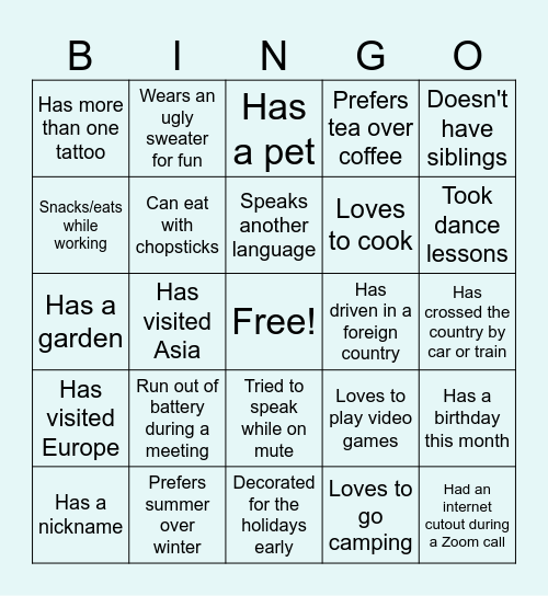 TEAM ACTIVITY Bingo Card