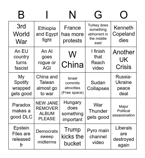 2026 Bingo Card Bingo Card