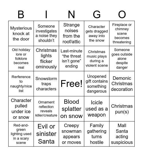 Christmas Horror Funtime Bingo Bango Bingo Card