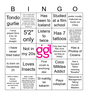 FIND THE GUEST Bingo Card