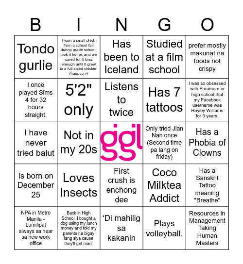 FIND THE GUEST Bingo Card