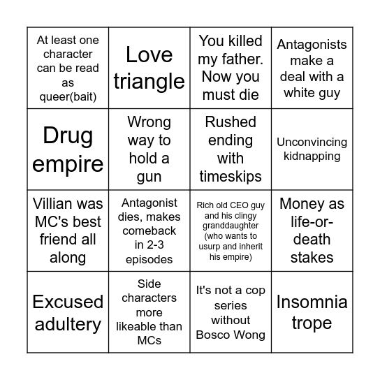 TVB Tropes Bingo Card