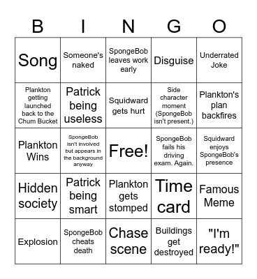 SpongeBob Clip Bingo Card
