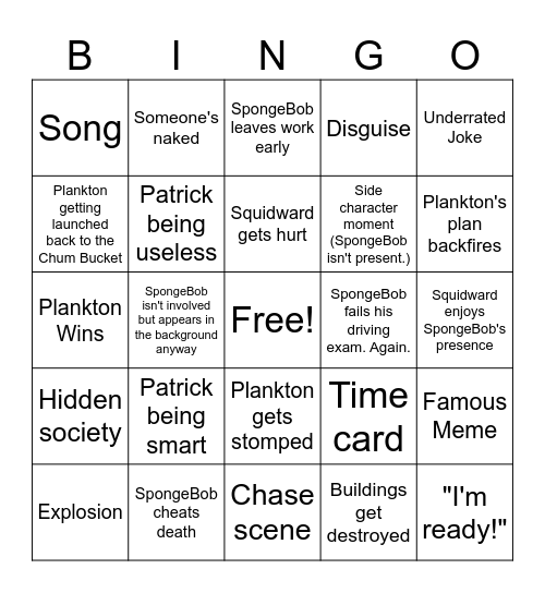 SpongeBob Clip Bingo Card
