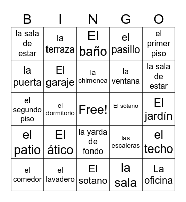 Los cuartos de la casa Bingo Card