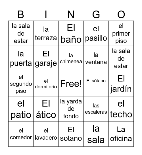 Los cuartos de la casa Bingo Card
