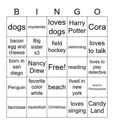 All About Brittany Bingo Card