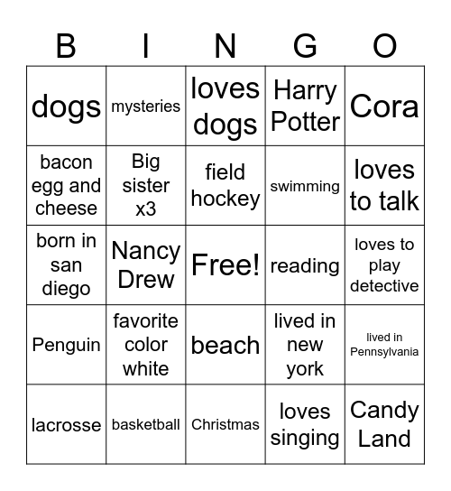 All About Brittany Bingo Card