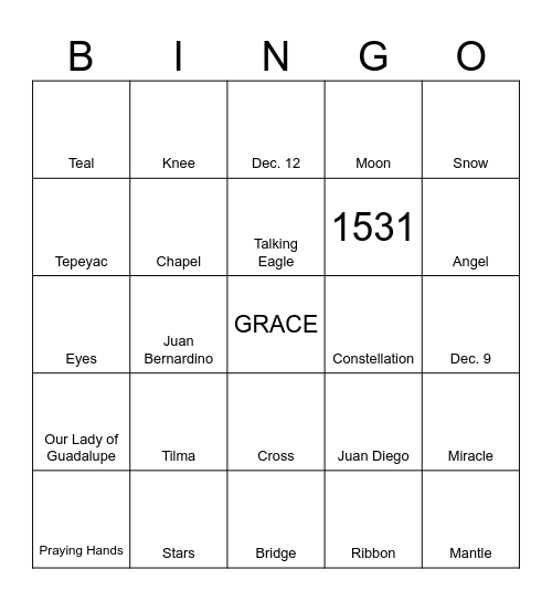 Guadalupe Bingo Card