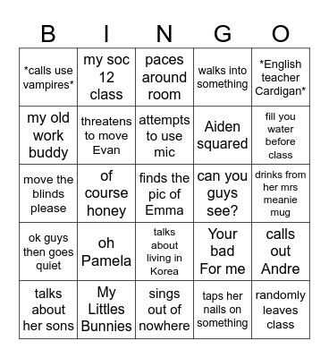 Pam Bingo Card